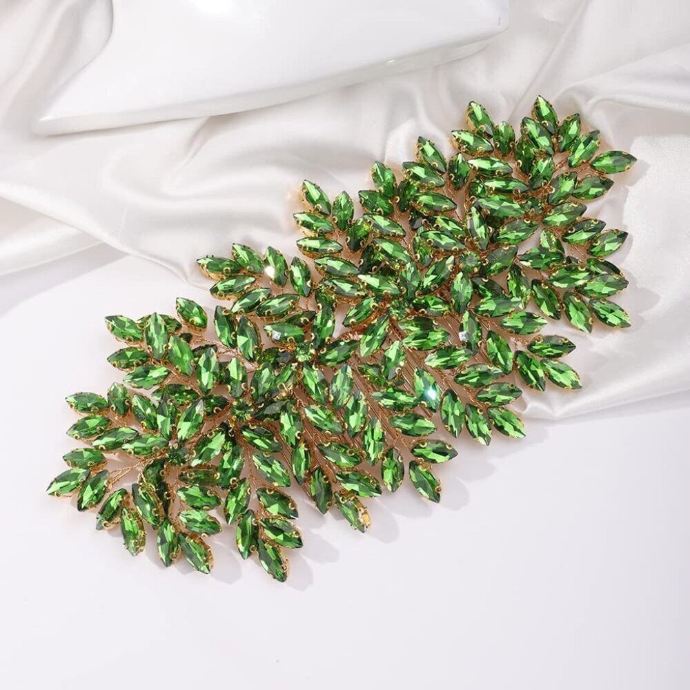 Full Green Rhinestone Flower Bridal Hair Comb Headband - Luxurious Crystal Headp